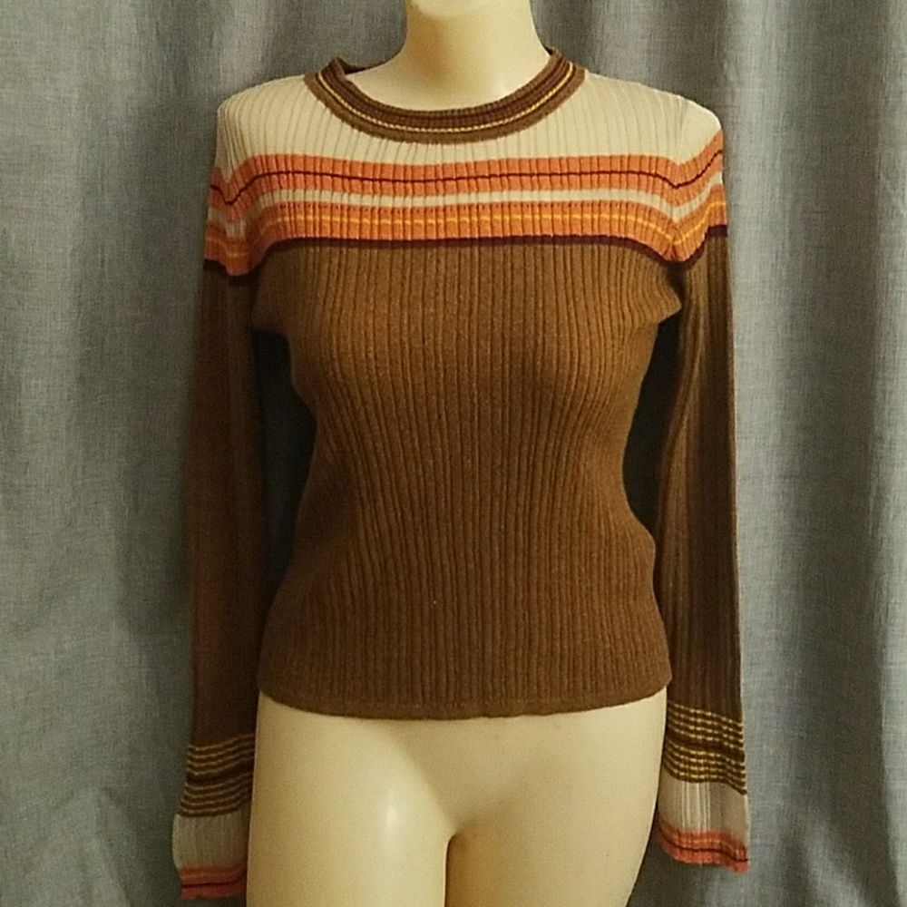 Vtg ZARA Autumn Striped Shimmer Fall Shirt Small